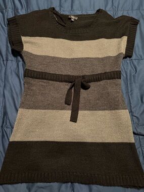 AGB Striped Knit Belted Sweater Dress - Black/Gray
